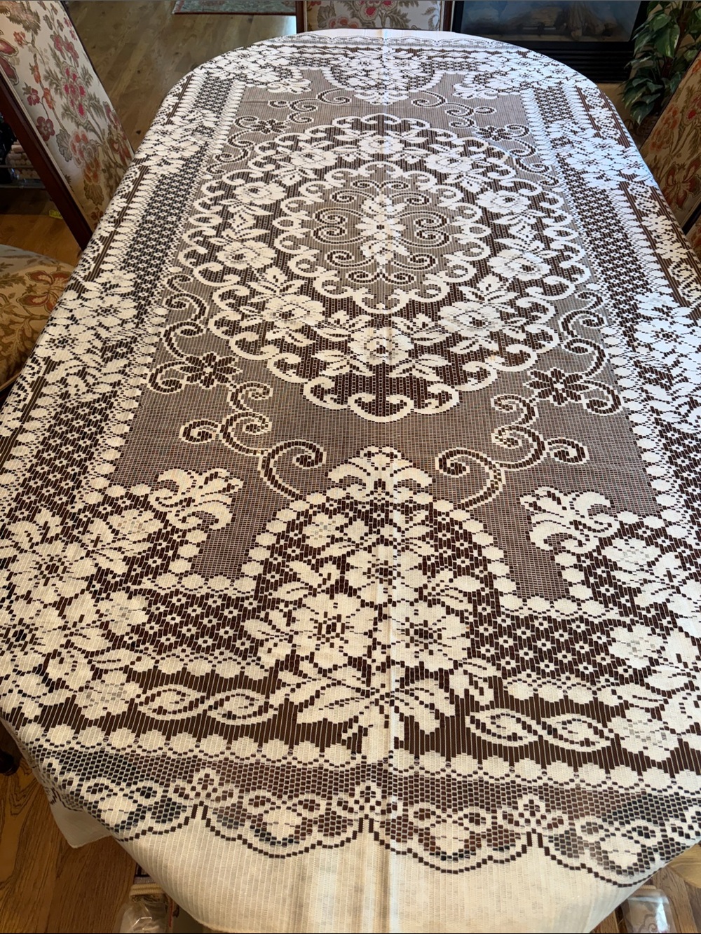 Vintage Ivory and Brown Lace Table Runner-made in Mexico